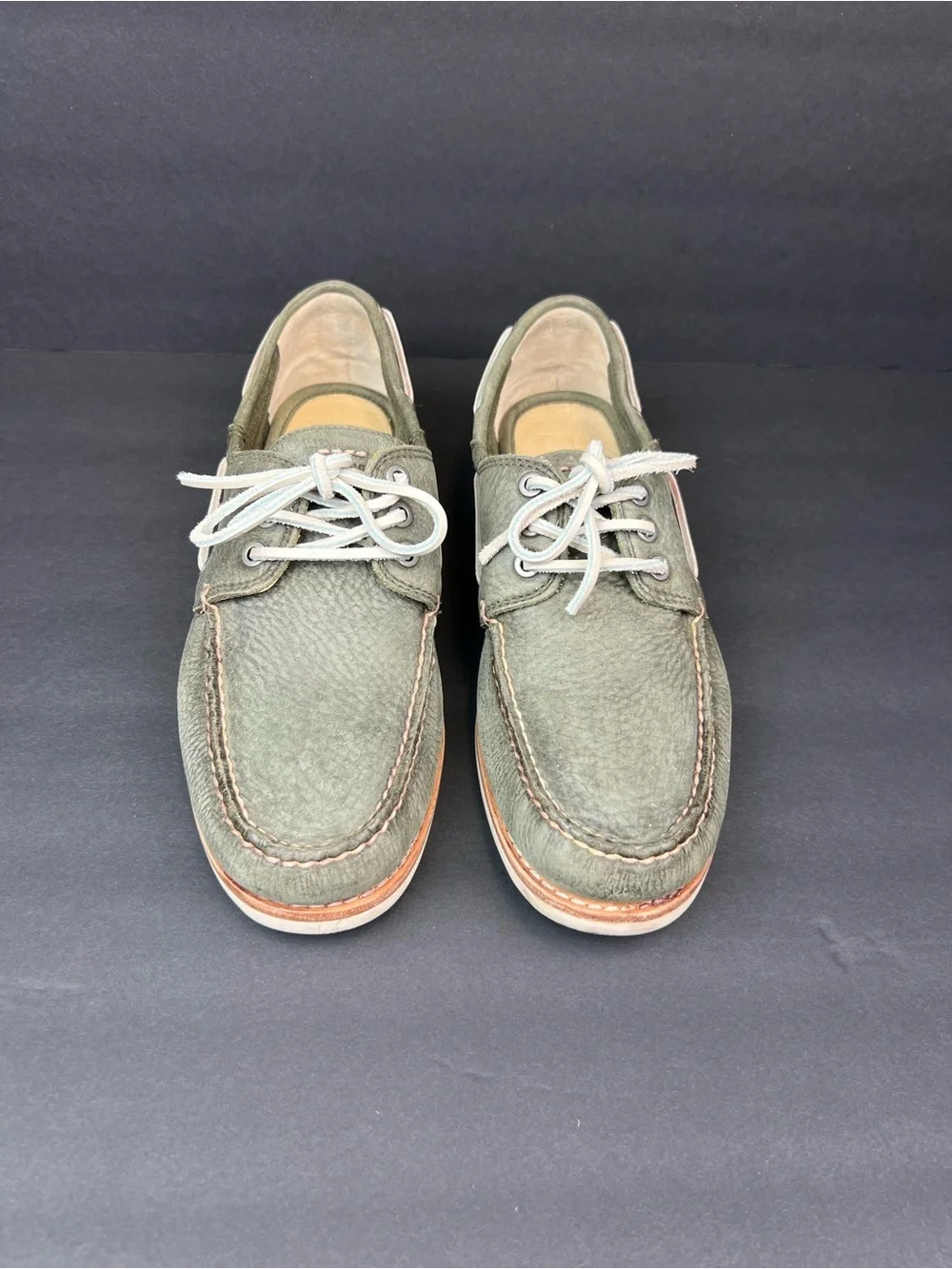 FRYE Mens Size US 10 Sully Boat Green Brown Leather Loafers Slip On Shoes